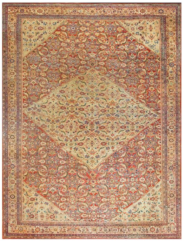 Antique persian sultanabad rug 10'×13'6" red medallion, circa 1890