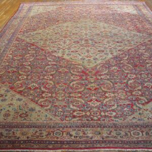 Antique Persian Sultanabad Rug 10'×13'6" Red Medallion, Circa 1890 - detail view 1