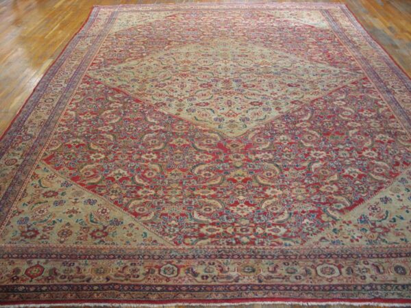 Antique persian sultanabad rug 10'×13'6" red medallion, circa 1890 - detail view 1
