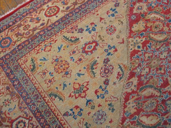 Antique persian sultanabad rug 10'×13'6" red medallion, circa 1890 - detail view 4