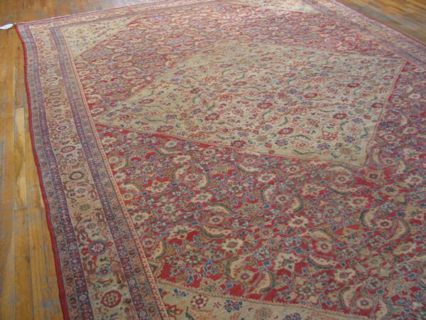 Antique persian sultanabad rug 10'×13'6" red medallion, circa 1890 - detail view 7