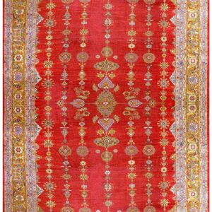 Antique Persian Sultanabad Rug 14'×19' Red & Moss Green, Small Medallion, Circa 1890