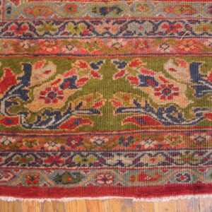 Antique Persian Sultanabad Rug 14'×19' Red & Moss Green, Small Medallion, Circa 1890 - detail view 1