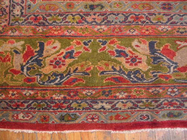 Antique persian sultanabad rug 14'×19' red & moss green, small medallion, circa 1890 - detail view 1