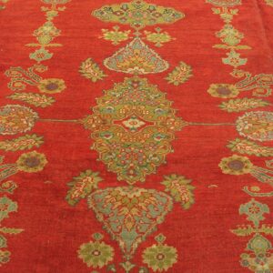 Antique Persian Sultanabad Rug 14'×19' Red & Moss Green, Small Medallion, Circa 1890 - detail view 2