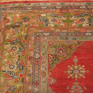 Antique Persian Sultanabad Rug 14'×19' Red & Moss Green, Small Medallion, Circa 1890 - detail view 3