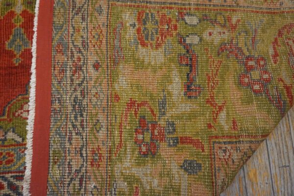 Antique persian sultanabad rug 14'×19' red & moss green, small medallion, circa 1890 - detail view 5