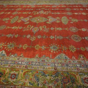 Antique Persian Sultanabad Rug 14'×19' Red & Moss Green, Small Medallion, Circa 1890 - detail view 6