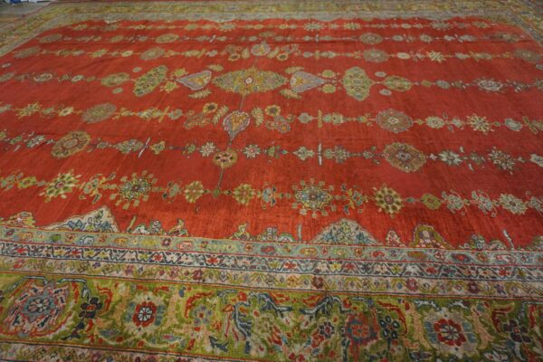 Antique persian sultanabad rug 14'×19' red & moss green, small medallion, circa 1890 - detail view 6