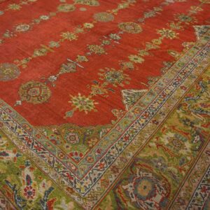 Antique Persian Sultanabad Rug 14'×19' Red & Moss Green, Small Medallion, Circa 1890 - detail view 7