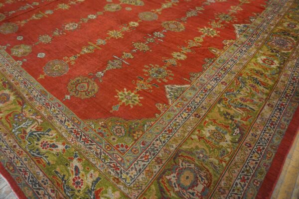 Antique persian sultanabad rug 14'×19' red & moss green, small medallion, circa 1890 - detail view 7