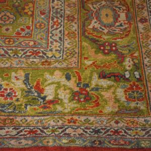 Antique Persian Sultanabad Rug 14'×19' Red & Moss Green, Small Medallion, Circa 1890 - detail view 8