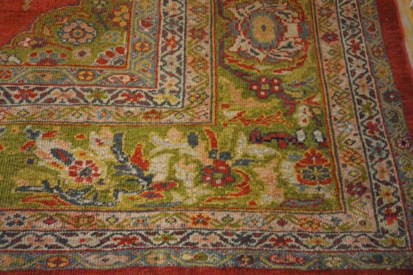 Antique persian sultanabad rug 14'×19' red & moss green, small medallion, circa 1890 - detail view 8