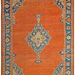 Antique Persian Sultanabad Rug 9'6"×12' Rust Field, Sky Blue Border, Circa 1880
