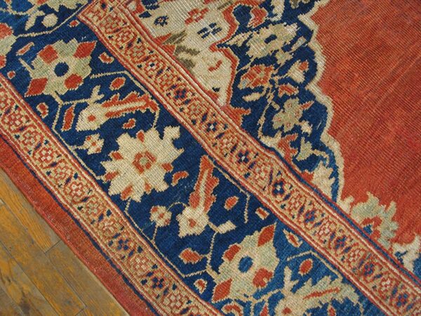 Antique persian sultanabad rug 9'6"×12' rust field, sky blue border, circa 1880 - detail view 1