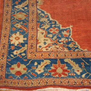Antique Persian Sultanabad Rug 9'6"×12' Rust Field, Sky Blue Border, Circa 1880 - detail view 2
