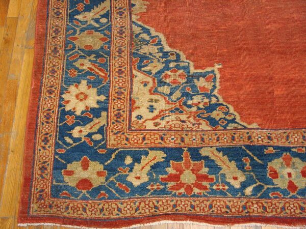 Antique persian sultanabad rug 9'6"×12' rust field, sky blue border, circa 1880 - detail view 2