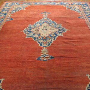 Antique Persian Sultanabad Rug 9'6"×12' Rust Field, Sky Blue Border, Circa 1880 - detail view 3