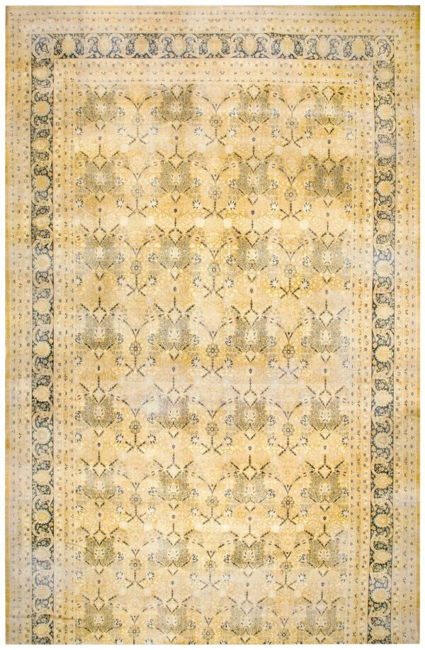Antique persian tabriz carpet 13'6"×24'8" camel/gold garden design, circa 1920
