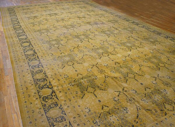 Antique persian tabriz carpet 13'6"×24'8" camel/gold garden design, circa 1920 - detail view 1