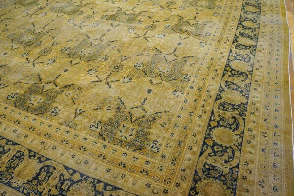 Antique persian tabriz carpet 13'6"×24'8" camel/gold garden design, circa 1920 - detail view 2