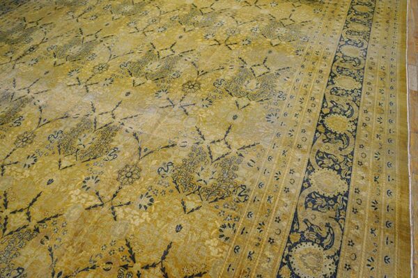 Antique persian tabriz carpet 13'6"×24'8" camel/gold garden design, circa 1920 - detail view 3