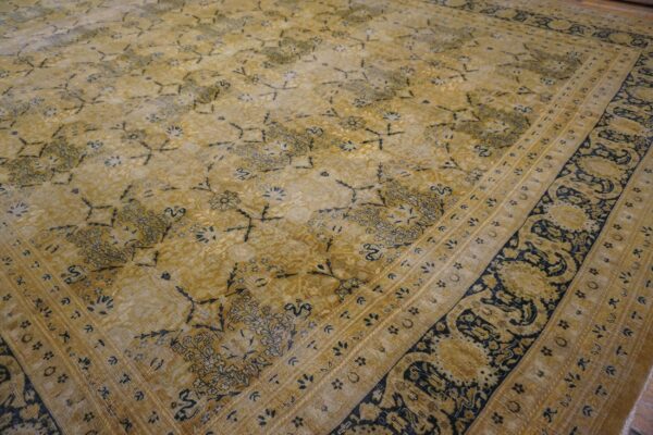 Antique persian tabriz carpet 13'6"×24'8" camel/gold garden design, circa 1920 - detail view 4