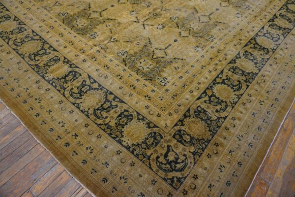 Antique persian tabriz carpet 13'6"×24'8" camel/gold garden design, circa 1920 - detail view 5