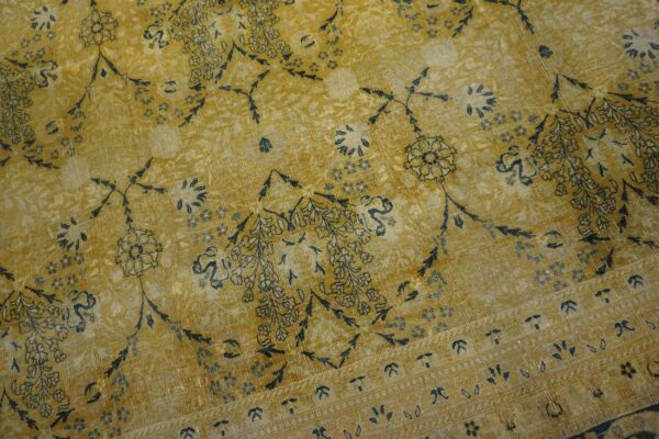 Antique persian tabriz carpet 13'6"×24'8" camel/gold garden design, circa 1920 - detail view 7