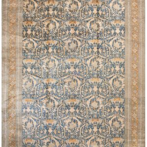 Antique Persian Tabriz Carpet 11'6"×16' Navy Mostofi Pattern, Rust Border, Circa 1920