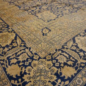 Antique Persian Tabriz Carpet 11'6"×16' Navy Mostofi Pattern, Rust Border, Circa 1920 - detail view 9