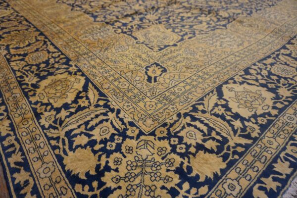 Antique persian tabriz carpet 11'6"×16' navy mostofi pattern, rust border, circa 1920 - detail view 9