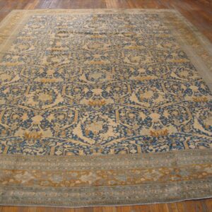 Antique Persian Tabriz Carpet 11'6"×16' Navy Mostofi Pattern, Rust Border, Circa 1920 - detail view 1