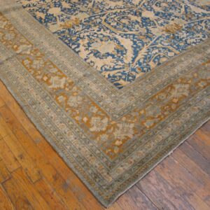 Antique Persian Tabriz Carpet 11'6"×16' Navy Mostofi Pattern, Rust Border, Circa 1920 - detail view 2