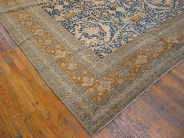 Antique persian tabriz carpet 11'6"×16' navy mostofi pattern, rust border, circa 1920 - detail view 2