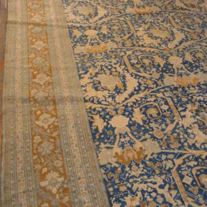 Antique Persian Tabriz Carpet 11'6"×16' Navy Mostofi Pattern, Rust Border, Circa 1920 - detail view 3