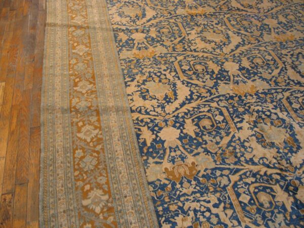 Antique persian tabriz carpet 11'6"×16' navy mostofi pattern, rust border, circa 1920 - detail view 3
