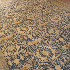Antique Persian Tabriz Carpet 11'6"×16' Navy Mostofi Pattern, Rust Border, Circa 1920 - detail view 4