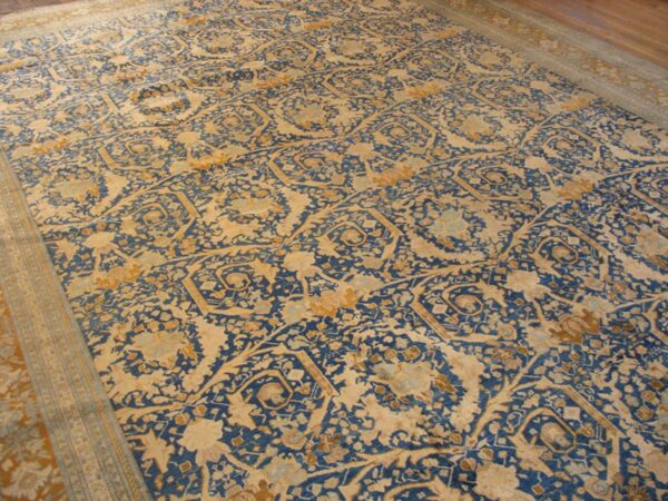 Antique persian tabriz carpet 11'6"×16' navy mostofi pattern, rust border, circa 1920 - detail view 4