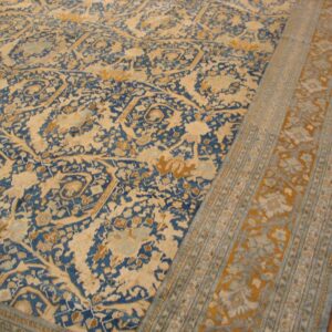 Antique Persian Tabriz Carpet 11'6"×16' Navy Mostofi Pattern, Rust Border, Circa 1920 - detail view 5