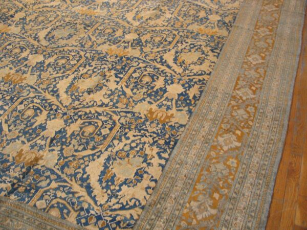 Antique persian tabriz carpet 11'6"×16' navy mostofi pattern, rust border, circa 1920 - detail view 5