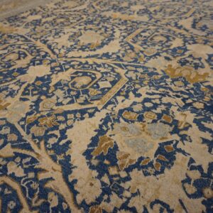 Antique Persian Tabriz Carpet 11'6"×16' Navy Mostofi Pattern, Rust Border, Circa 1920 - detail view 7