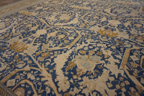 Antique persian tabriz carpet 11'6"×16' navy mostofi pattern, rust border, circa 1920 - detail view 7