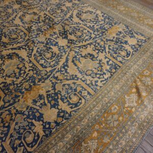 Antique Persian Tabriz Carpet 11'6"×16' Navy Mostofi Pattern, Rust Border, Circa 1920 - detail view 8