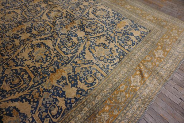 Antique persian tabriz carpet 11'6"×16' navy mostofi pattern, rust border, circa 1920 - detail view 8