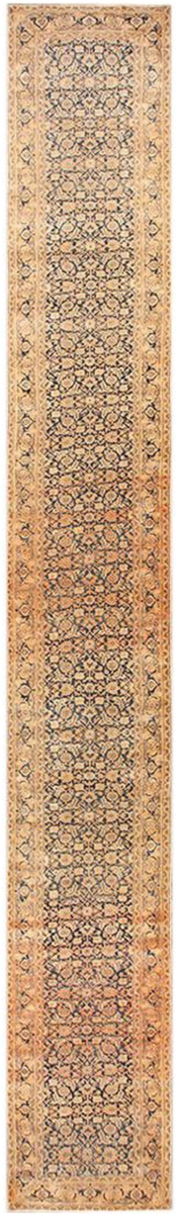 Antique persian tabriz carpet 2'8"×22'6" navy & peach long runner, early 20th century 1 Antique persian tabriz carpet 2'8"×22'6" navy & peach long runner, early 20th century