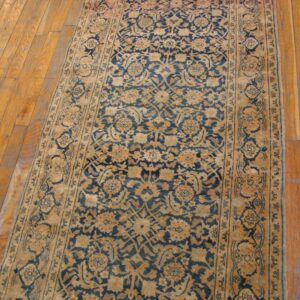 Antique Persian Tabriz Carpet 2'8"×22'6" Navy & Peach Long Runner, Early 20th Century - detail view 2