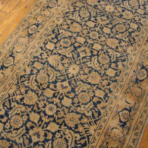 Antique Persian Tabriz Carpet 2'8"×22'6" Navy & Peach Long Runner, Early 20th Century - detail view 3