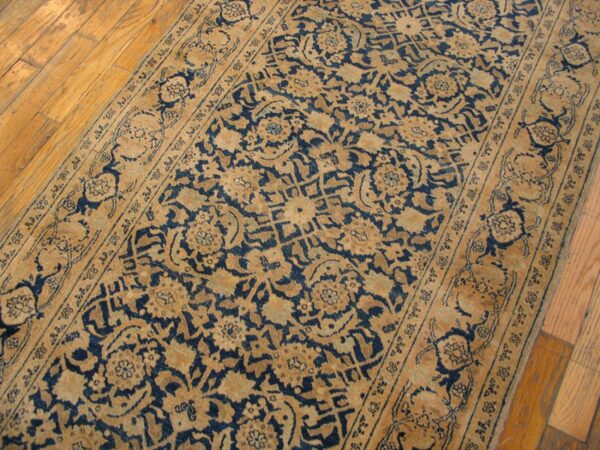 Antique persian tabriz carpet 2'8"×22'6" navy & peach long runner, early 20th century 4 Antique persian tabriz carpet 2'8"×22'6" navy & peach long runner, early 20th century - detail view 3