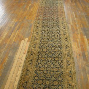 Antique Persian Tabriz Carpet 2'8"×22'6" Navy & Peach Long Runner, Early 20th Century - detail view 4
